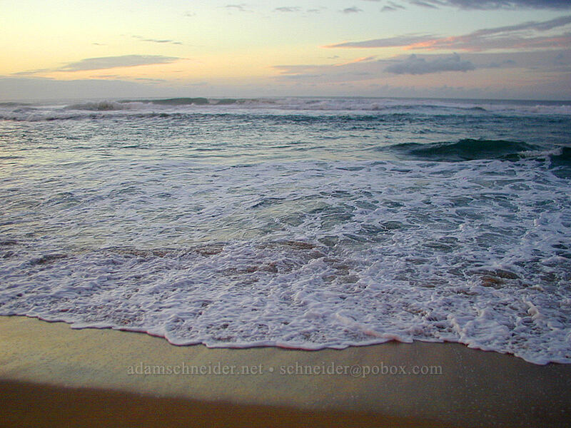 sea foam at sunset [Polihale Beach, Polihale State Park, Kaua'i, Hawaii]