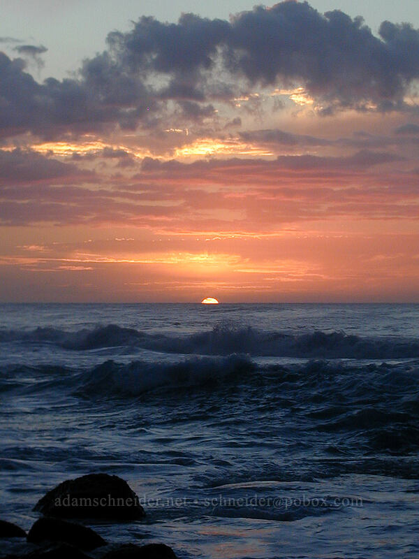 sunset over waves [Ke'e Beach, Ha'ena State Park, Kaua'i, Hawaii]