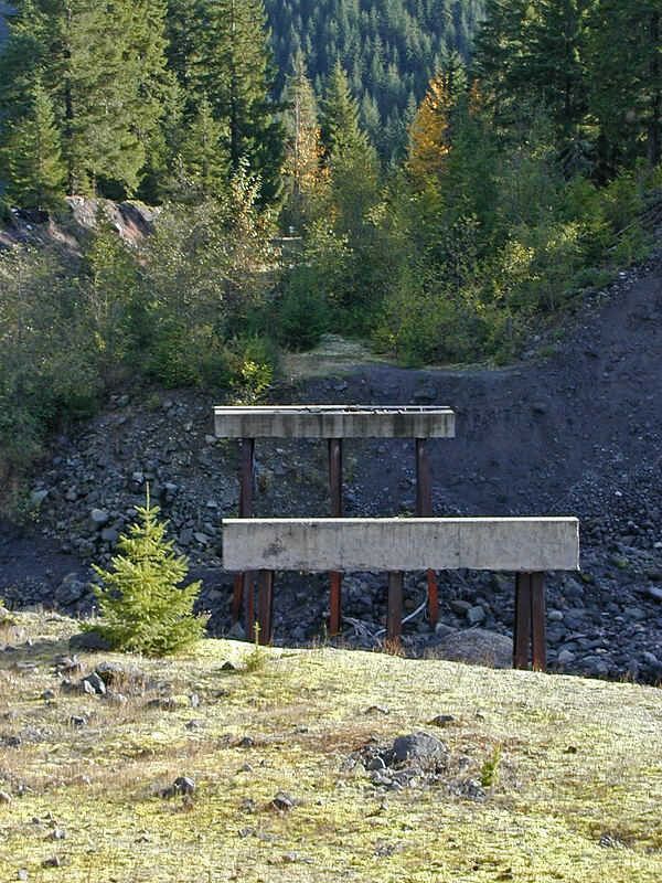 former bridge over the Muddy River [Southern Smith Creek trailhead, Mt. St. Helens N.V.M., Skamania County, Washington]