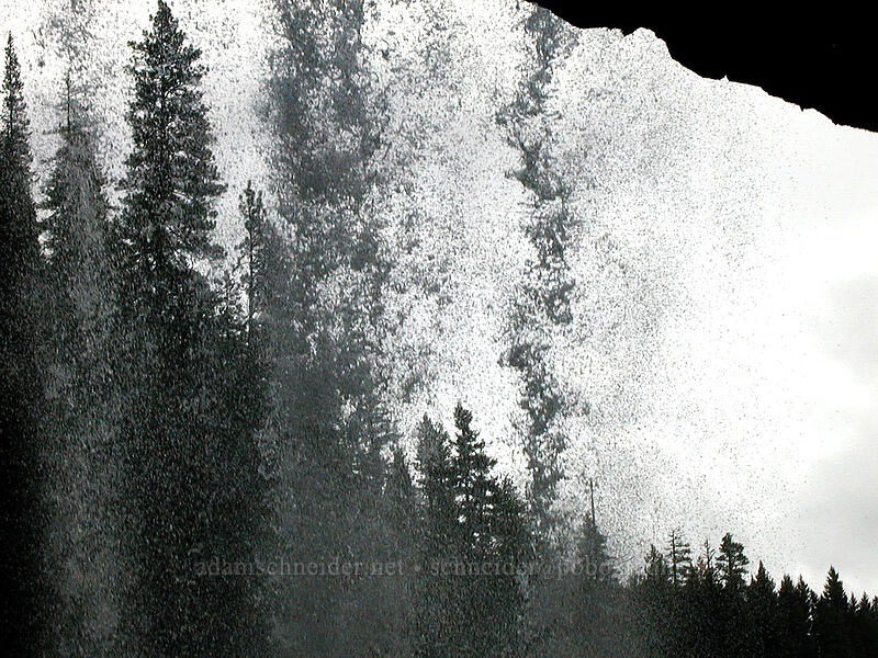 Tamanawas Falls from behind [Tamanawas Falls rock shelter, Mt. Hood National Forest, Hood River County, Oregon]