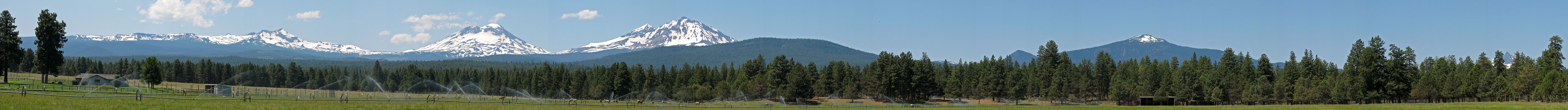 Three Sisters panorama, midday [Highway 242, Sisters, Deschutes County, Oregon]