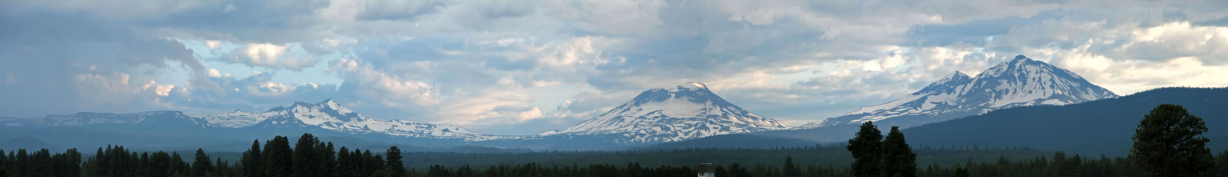 Broken Top & Three Sisters panorama, at sunset [Highway 242, Sisters, Deschutes County, Oregon]