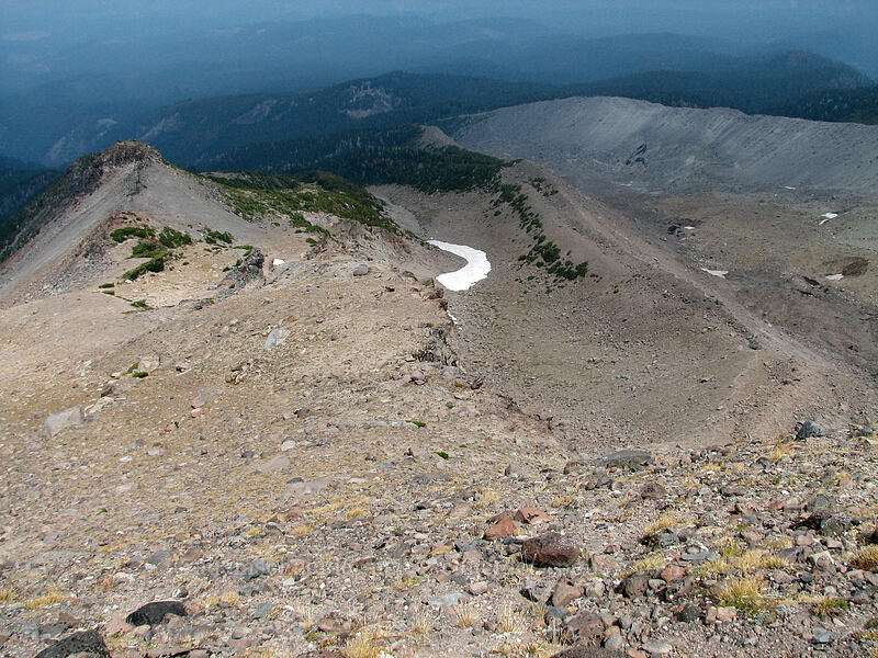 looking down on Langille Crags & Eliot Glacier [above Langille Crags, Mt. Hood Wilderness, Hood River County, Oregon]