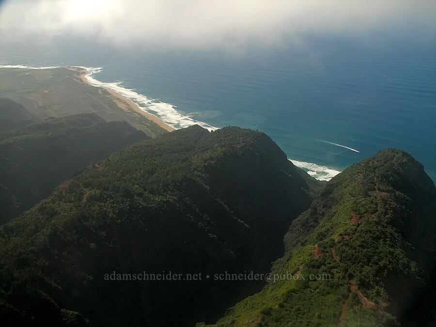 Ha'ele'ele, Polihale, & Ka'aweiki Ridges [airplane tour, Kaua'i, Hawaii]