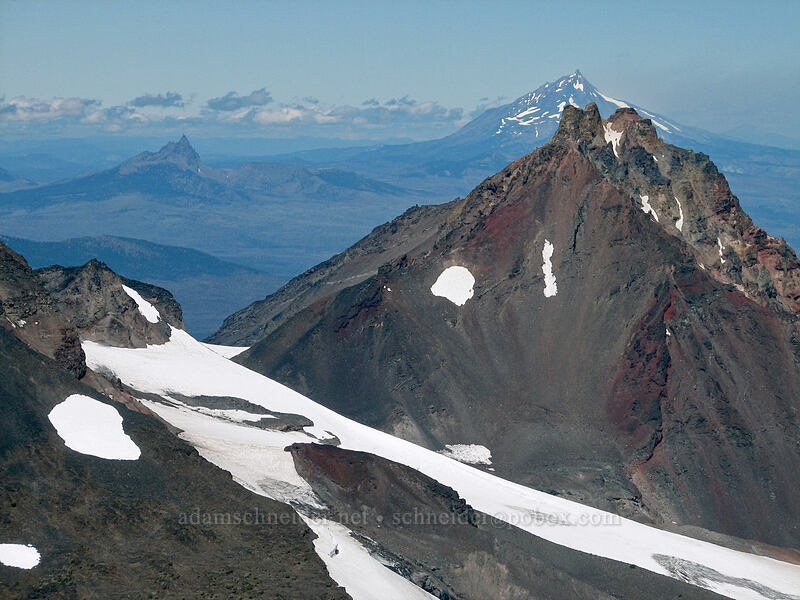 North Sister, Three-Fingered Jack, & Mount Jefferson [South Sister summit, Three Sisters Wilderness, Deschutes County, Oregon]