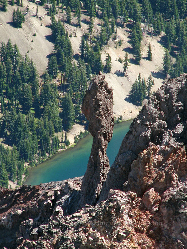 lava pinnacle & Green Lakes [South Sister summit, Three Sisters Wilderness, Deschutes County, Oregon]