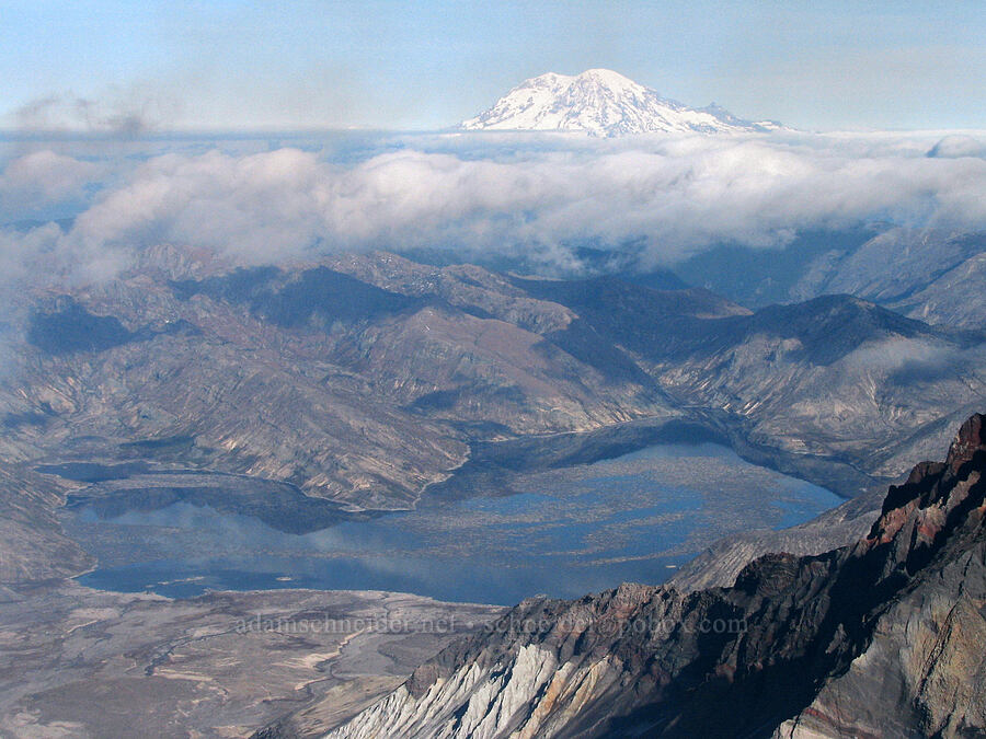 Mount Rainier & Spirit Lake [Mt. St. Helens crater rim, Mt. St. Helens National Volcanic Monument, Skamania County, Washington]