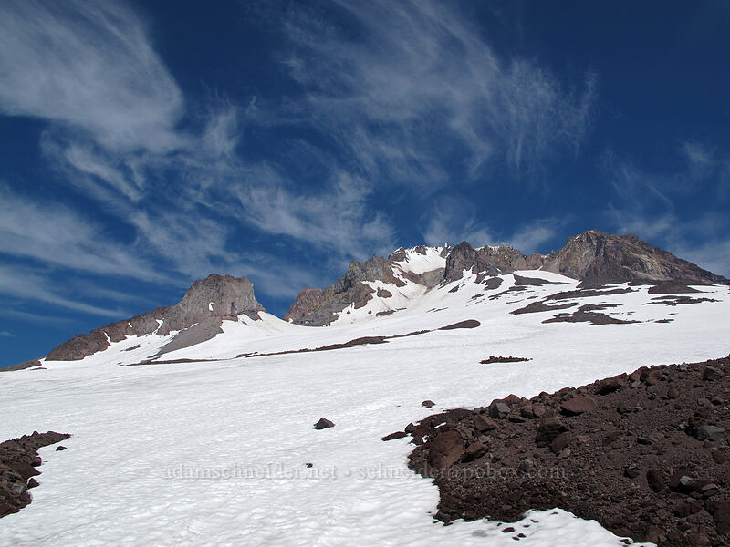 wispy clouds above Mount Hood [above Zigzag Canyon, Mt. Hood Wilderness, Clackamas County, Oregon]