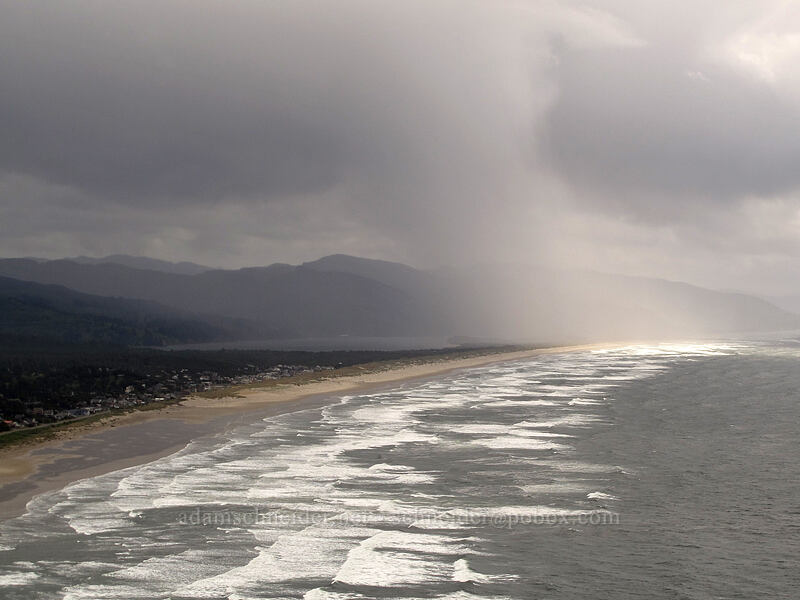 hailstorm approaching Nehalem Bay [Highway 101, Oswald West State Park, Tillamook County, Oregon]