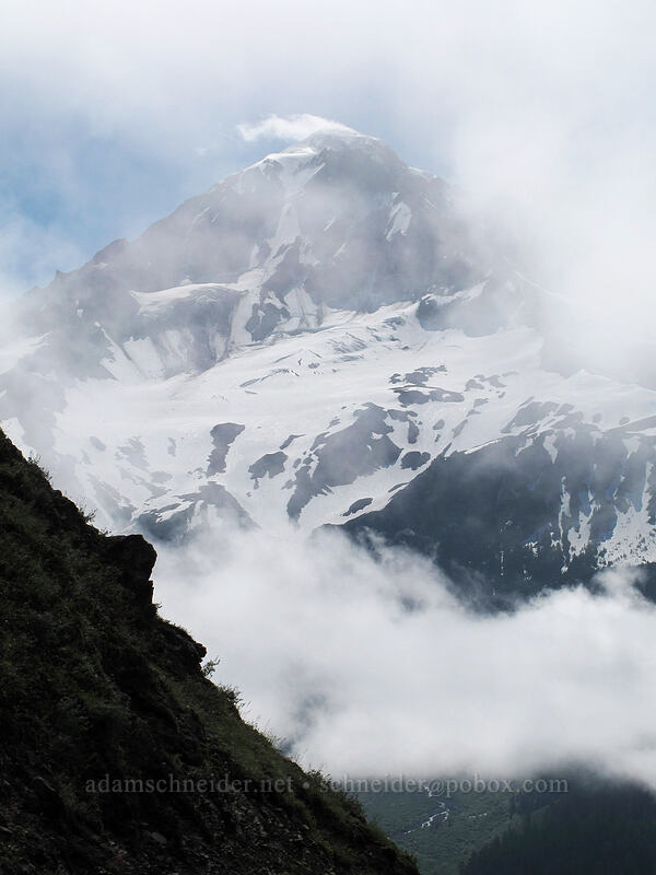Mount Hood through clouds [Bald Mountain, Mt. Hood Wilderness, Clackamas County, Oregon]