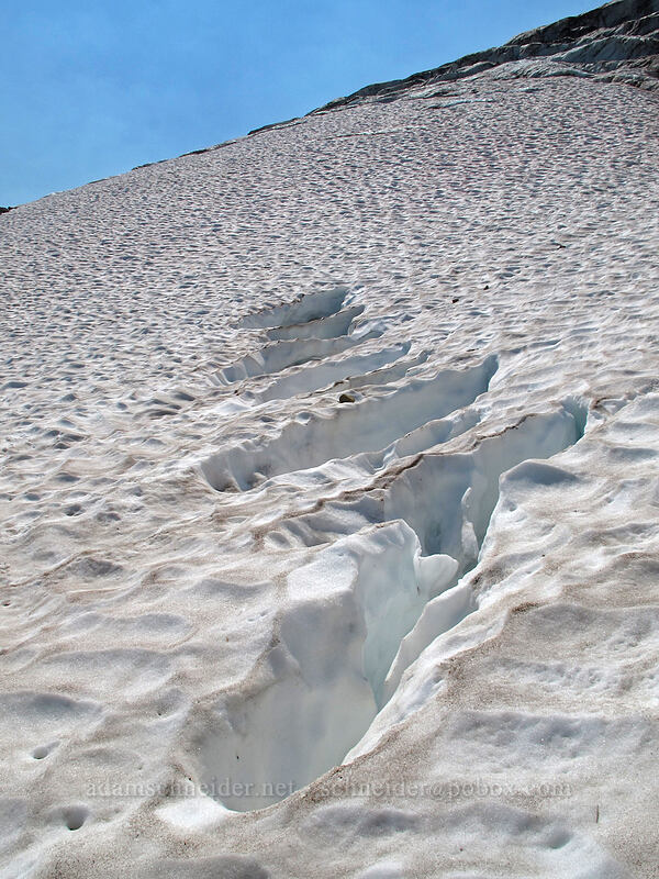 row of small crevasses [Eliot Glacier, Mt. Hood Wilderness, Hood River County, Oregon]