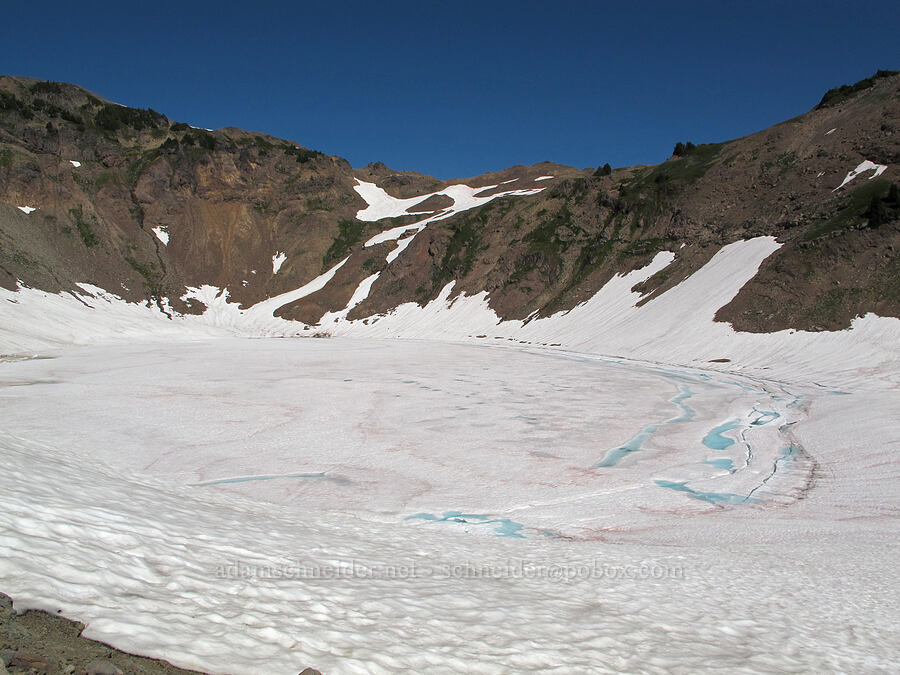 Goat Lake, still frozen [Lily Basin Trail, Goat Rocks Wilderness, Lewis County, Washington]