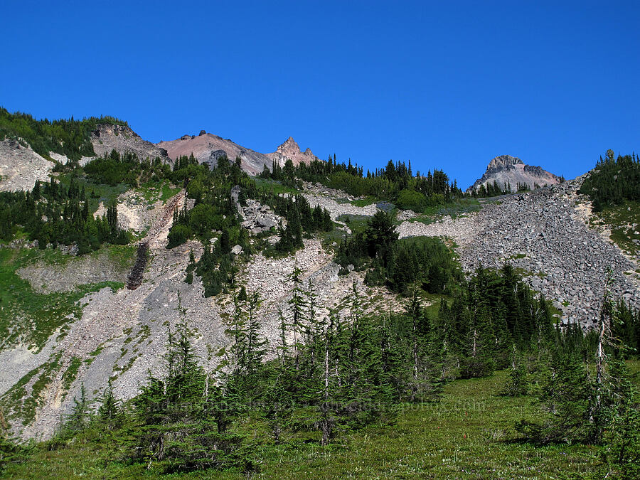 scree fields & Ives Peak [Lily Basin Trail, Goat Rocks Wilderness, Lewis County, Washington]