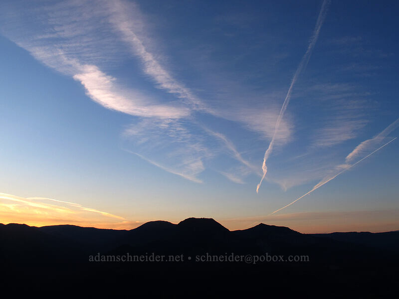 Table Mountain and smeared contrails [Munra Point, John B. Yeon State Park, Multnomah County, Oregon]