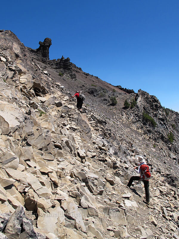 routefinding on chunky scree [Mt. Thielsen Trail, Mt. Thielsen Wilderness, Douglas County, Oregon]