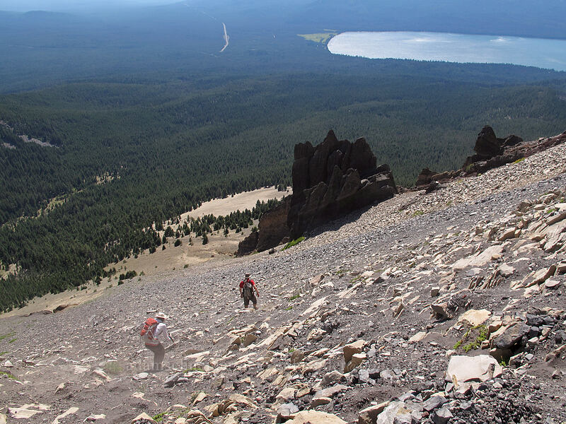 descending a scree field [Mt. Thielsen's southwest face, Mt. Thielsen Wilderness, Douglas County, Oregon]