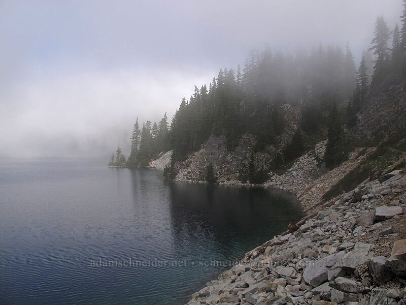 Snow Lake & fog [Snow Lake Trail, Alpine Lakes Wilderness, King County, Washington]