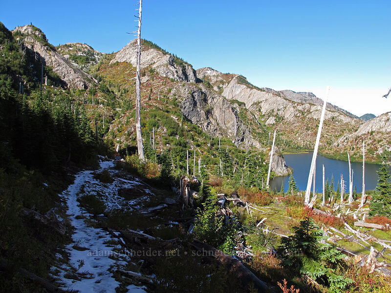 snow on the trail near Panhandle Lake [Lakes Trail, Mt. St. Helens National Volcanic Monument, Skamania County, Washington]