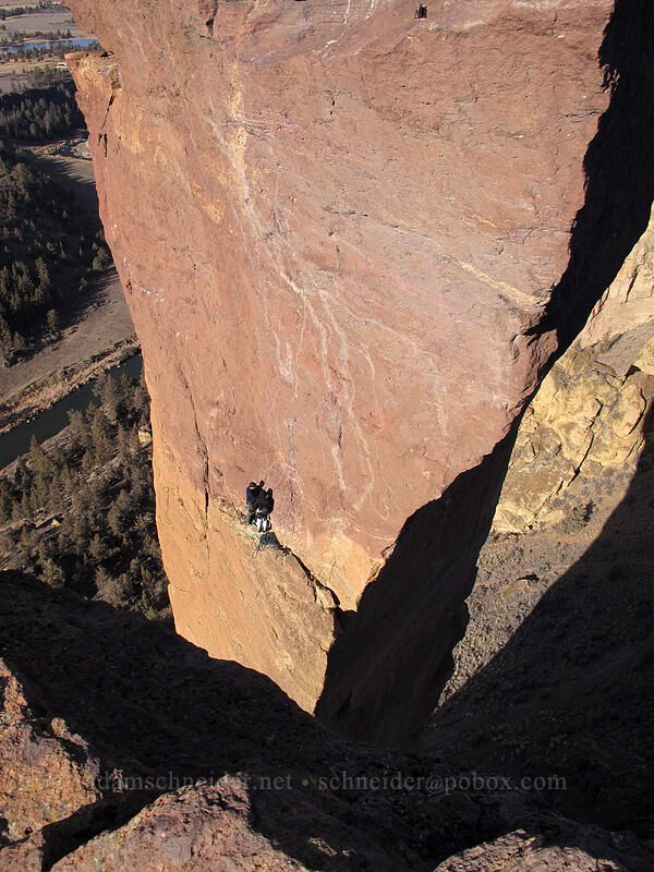 climbers on Monkey Face's column [Misery Ridge, Smith Rock State Park, Deschutes County, Oregon]