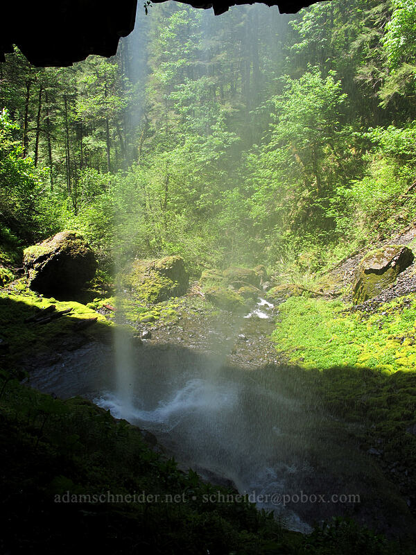 Wy'East Falls, from behind [Wy'East Creek, Columbia River Gorge, Hood River County, Oregon]