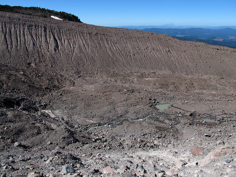 Eliot Creek & its steep eroded west moraine [Eliot Glacier moraine, Mt. Hood Wilderness, Hood River County, Oregon]