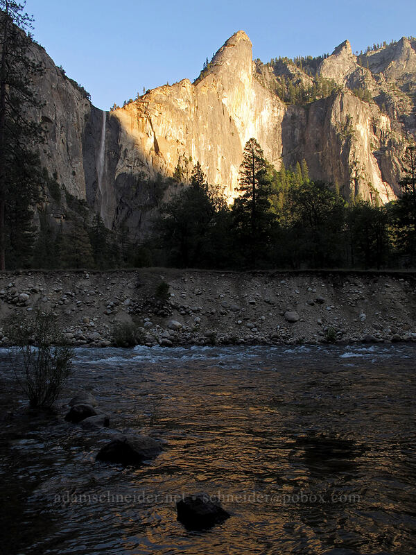 Bridalveil Falls & the Leaning Tower [Yosemite Valley, Yosemite National Park, Mariposa County, California]