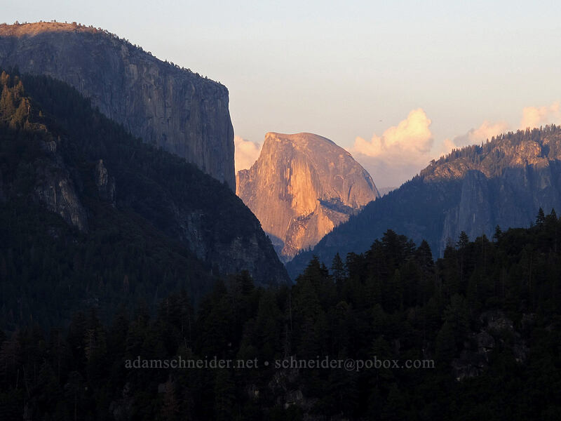 El Capitan & Half Dome at sunset [Half Dome View Overlook, Yosemite National Park, Mariposa County, California]