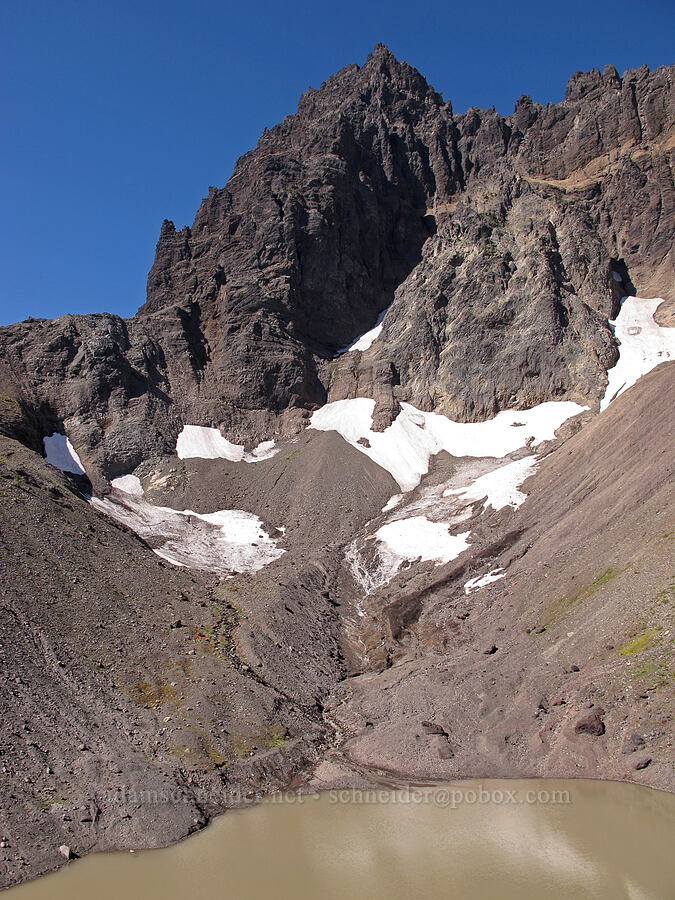 Three-Fingered Jack & a tiny lake [Canyon Creek moraine, Mt. Jefferson Wilderness, Jefferson County, Oregon]