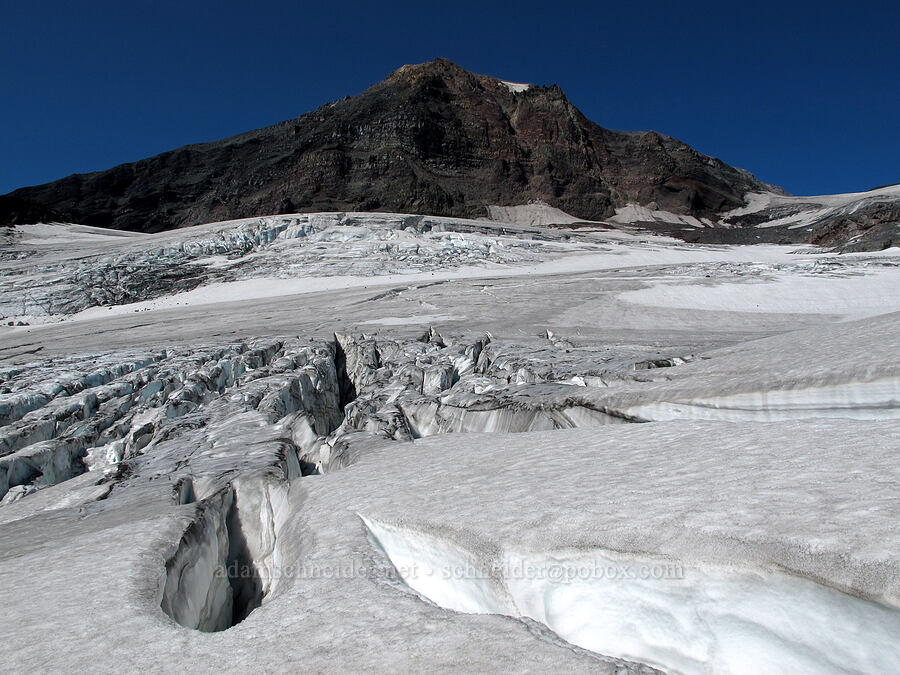 Middle Sister & crevasses [Hayden Glacier, Three Sisters Wilderness, Deschutes County, Oregon]