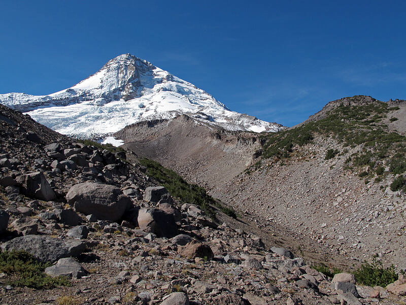 Mount Hood & Langille Crags [Eliot Glacier moraine, Mt. Hood Wilderness, Hood River County, Oregon]