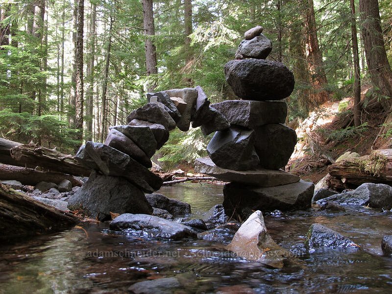 arched cairn [Ramona Falls, Mt. Hood Wilderness, Clackamas County, Oregon]