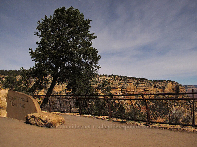 Bright Angel Trailhead in the moonlight [Bright Angel Trailhead, Grand Canyon National Park, Coconino County, Arizona]