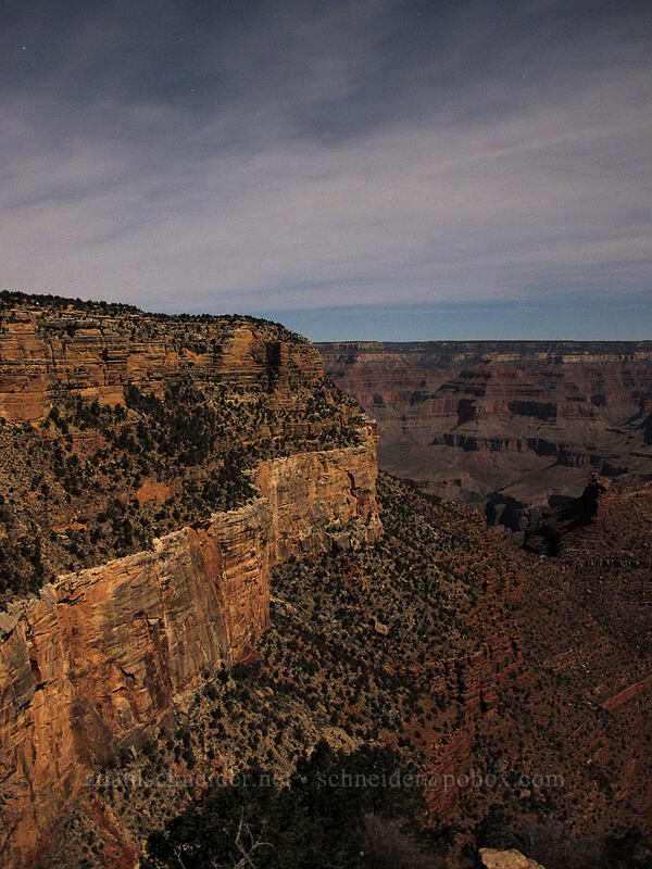Maricopa Point in the moonlight [Bright Angel Trailhead, Grand Canyon National Park, Coconino County, Arizona]