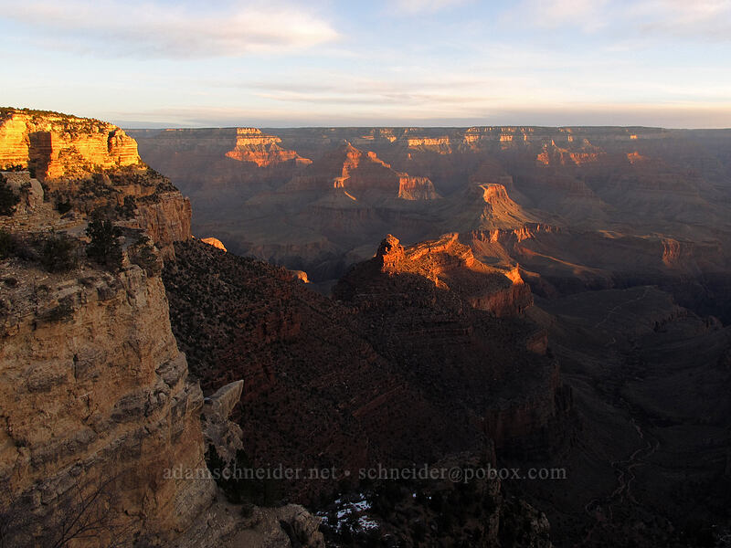 Maricopa Point & The Battleship at sunrise [Bright Angel Lodge, Grand Canyon National Park, Coconino County, Arizona]