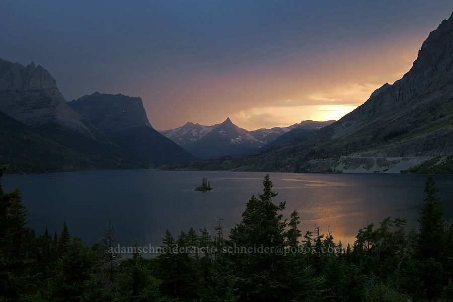 sunset over St. Mary Lake [Wild Goose Island Overlook, Glacier National Park, Glacier County, Montana]