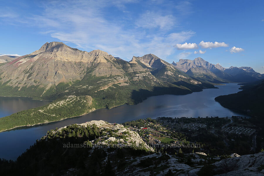 Waterton Townsite, Upper Waterton Lake, & mountains [Bear's Hump Trail, Waterton Lakes National Park, Alberta, Canada]