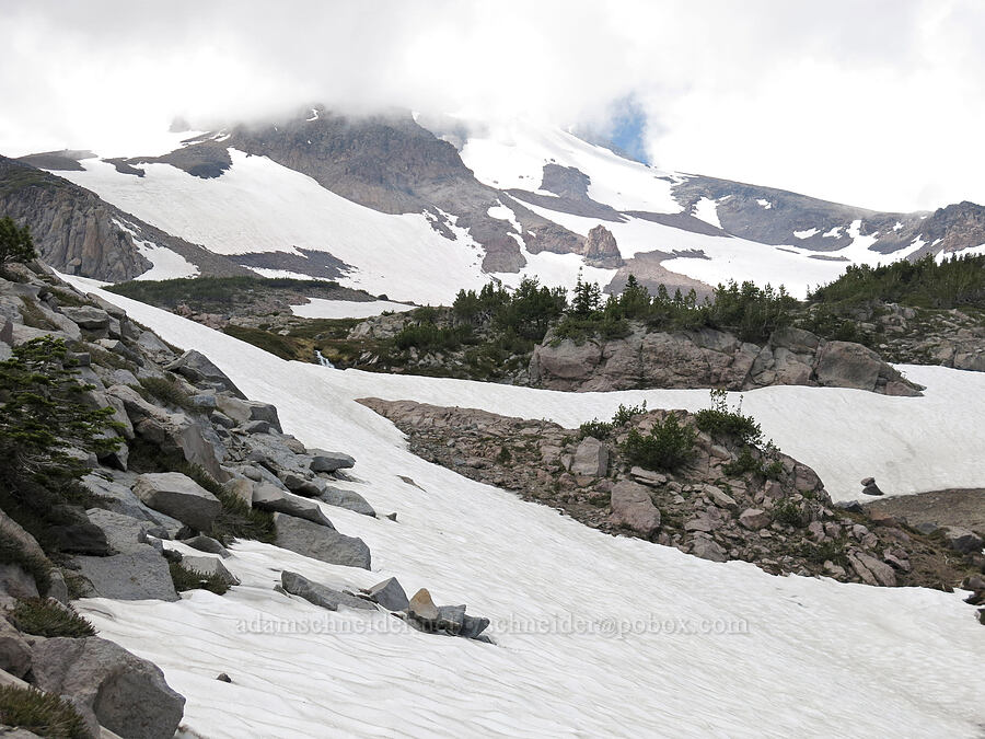 Clear Creek Springs, still mostly snow-covered [Clear Creek Valley, Mount Shasta Wilderness, Siskiyou County, California]