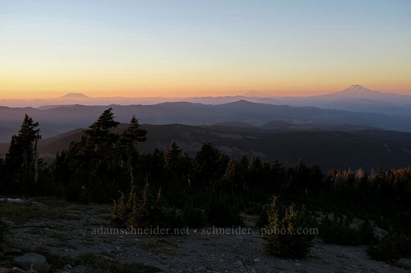 three volcanoes at sunset [above Elk Cove, Mt. Hood Wilderness, Hood River County, Oregon]