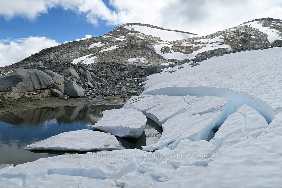 calving snowfield & Little Annapurna [Snow Lakes Trail, Alpine Lakes Wilderness, Chelan County, Washington]