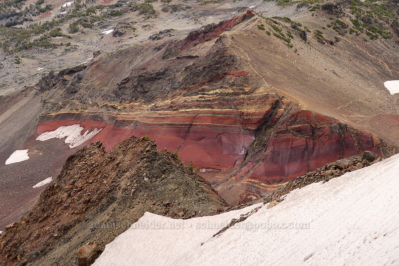 colorful rocks east of Bend Glacier [Broken Top climber's trail, Three Sisters Wilderness, Deschutes County, Oregon]