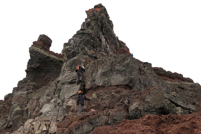 climbers descending the rope [Broken Top climber's trail, Three Sisters Wilderness, Deschutes County, Oregon]