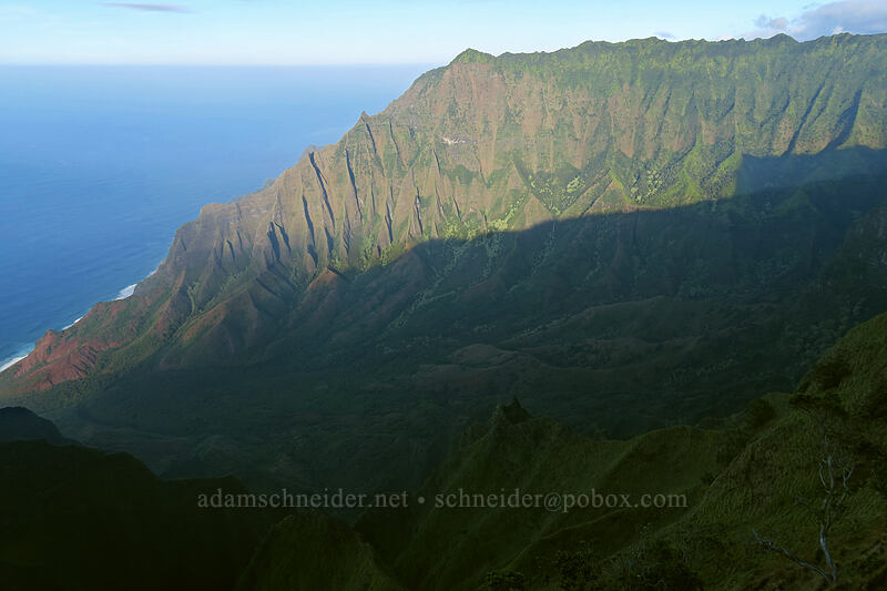 shadows in Kalalau Valley [Kalepa Ridge Trail, Na Pali Coast State Park, Kaua'i, Hawaii]