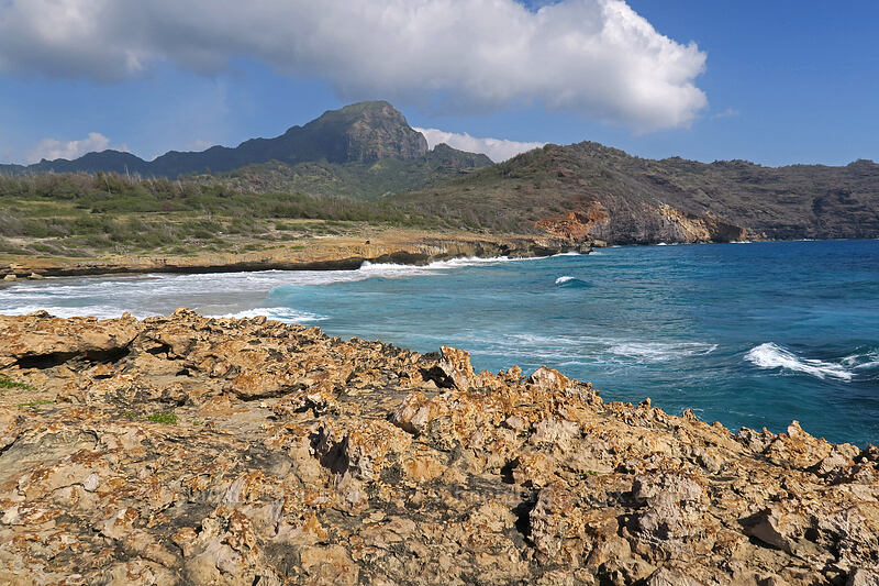 sharp sandstone & Ha'upu Ridge [Pao'o Point, Maha'ulepu, Kaua'i, Hawaii]