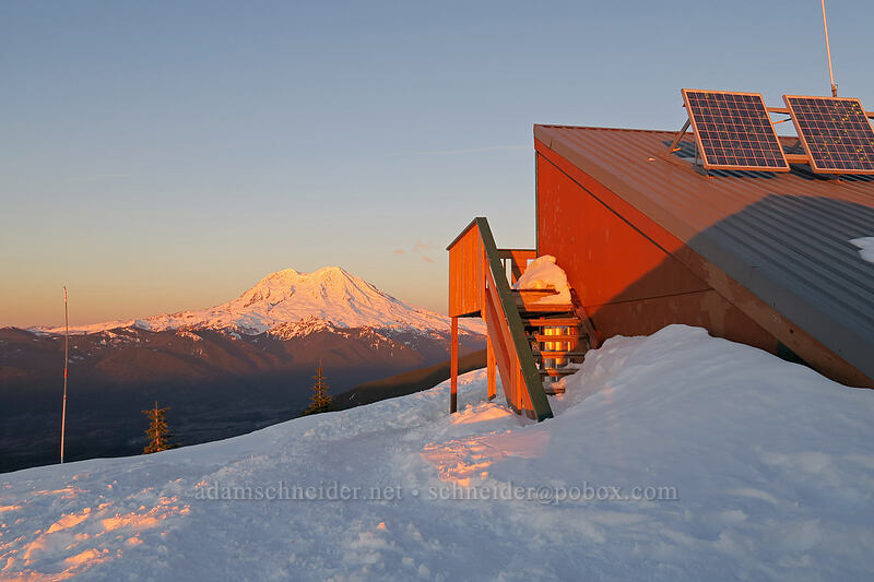 High Hut & Mt. Rainier at sunset [High Hut, Tahoma State Forest, Lewis County, Washington]