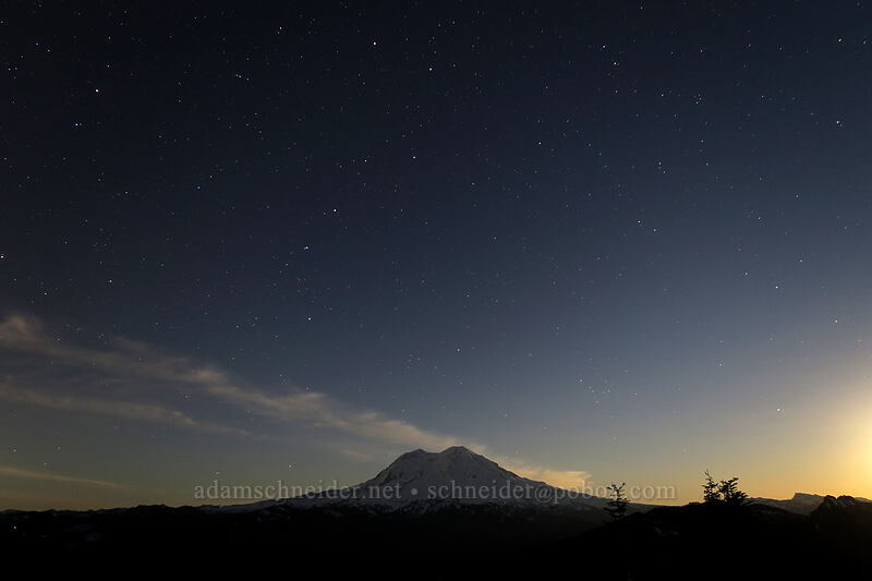 Mt. Rainier & stars [High Hut, Tahoma State Forest, Lewis County, Washington]