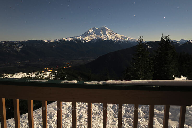 Mt. Rainier & Ashford at night [High Hut, Tahoma State Forest, Lewis County, Washington]
