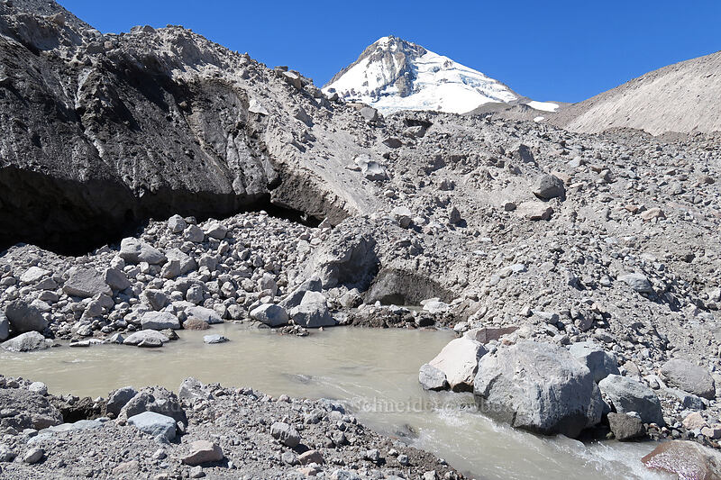 water emerging from Eliot Glacier [Eliot Glacier outwash plain, Mt. Hood Wilderness, Hood River County, Oregon]