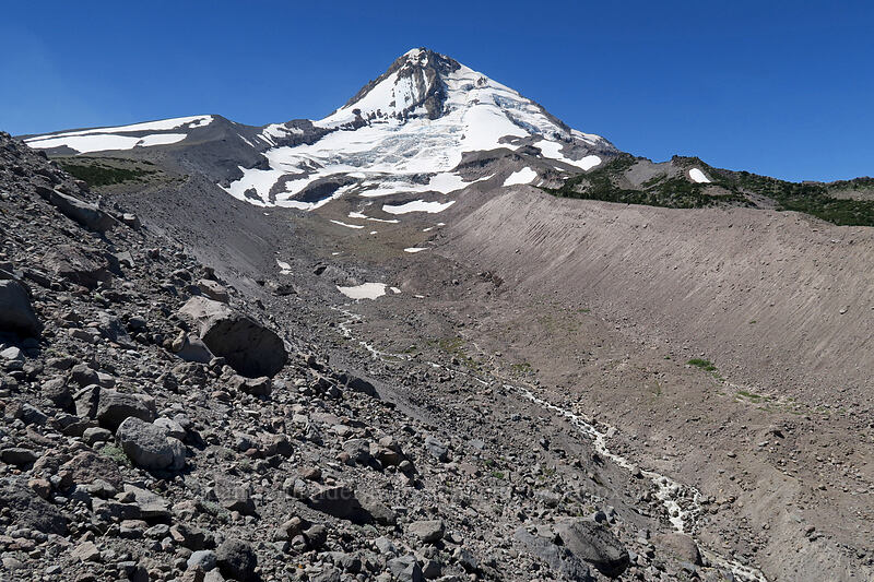 Mount Hood & Eliot Creek [Eliot Glacier east moraine, Mt. Hood Wilderness, Hood River County, Oregon]