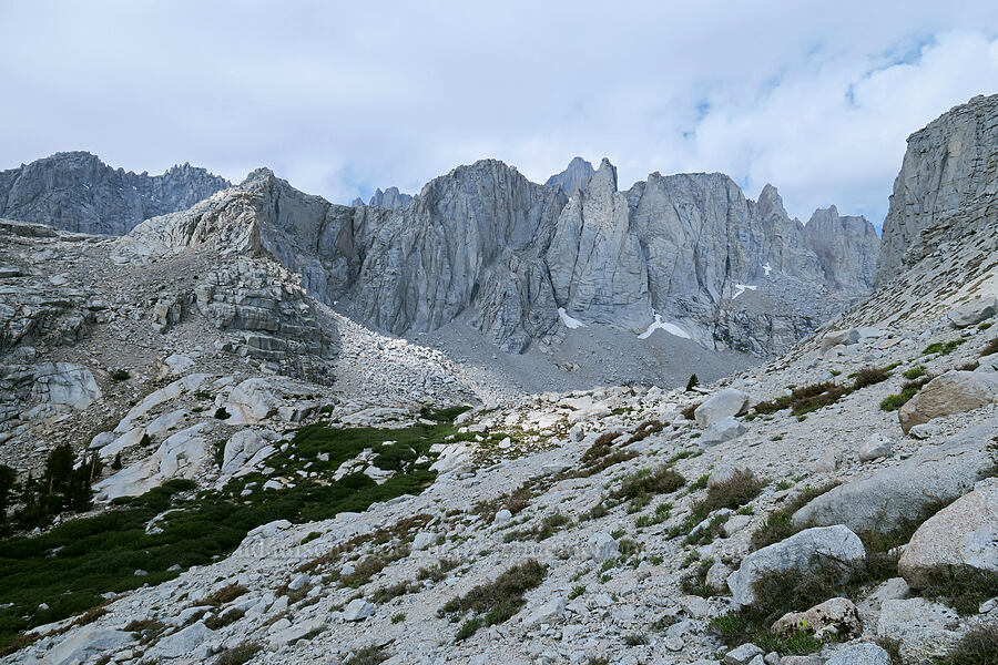 cliffs behind Upper Boy Scout Lake [Mt. Whitney Mountaineer's Route, John Muir Wilderness, Inyo County, California]
