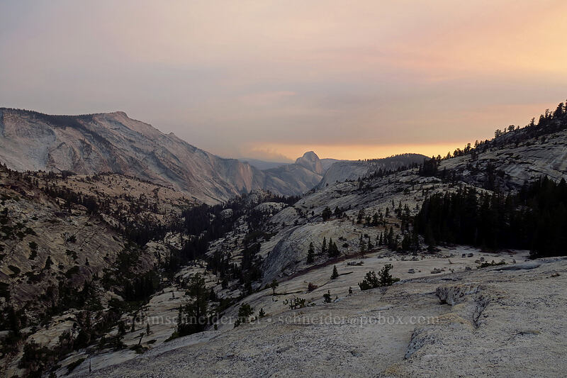 Tenaya Canyon, Half Dome, & smoke [Olmsted Point, Yosemite National Park, Mariposa County, California]